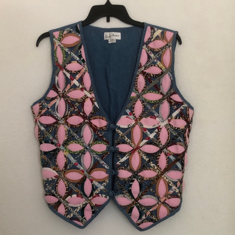 Vintage 90’s Soul Mates Patchwork Denim Vest with Pink Accents